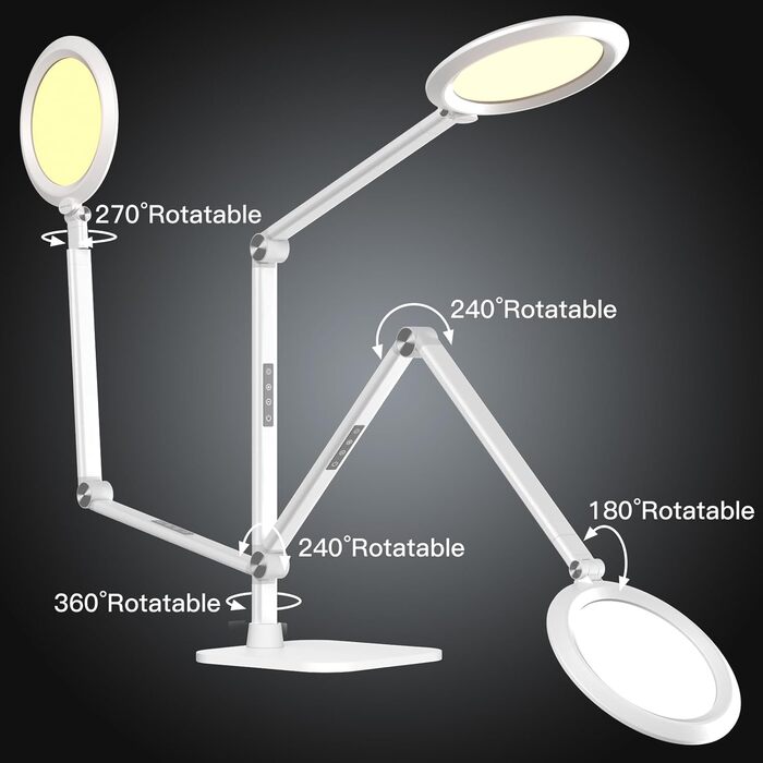 LED лампа настільна з денним світлом для відеоконференцій, офісна лампа з підставкою, регульована з 4 режимами кольору, 18W світло для відео, захищає очі, підходить для дому та офісу, матовий білий