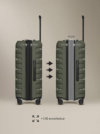 Чемодан SMARTBOX Hartschalen Check-in з жорстким корпусом | Великий XL Trolley 52 x 33 x 76 см, розширюється від 111 до 120 літрів | з високоякісного поліпропілену | 4 подвійні колеса & TSA-замок | легкий 4,2 кг (Edition 01) (Оливковий, Розмір M (66 см), 