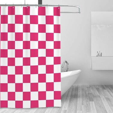 Тканинна шторка для душу в стилі ретро з шаховим візерунком, рожева, 183 x 183 см