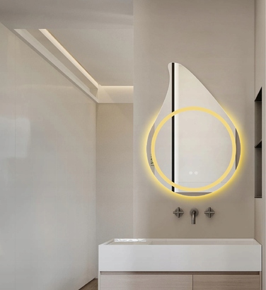LED-дзеркало у ванну 60x85 см у формі краплі з підсвіткою та функцією ANTI-FOG (запобігання запотіванню)