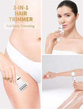 Електричний жіночий тример 3-в-1 для тіла, бікіні та носа. Вологостійкий IPX7, USB-зарядка. Чорний або білий.