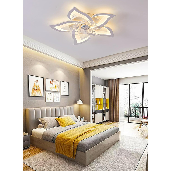 Тихий стельовий вентилятор з підсвічуванням Leise, LED, диммування, 5 ламп, 69 см, білий