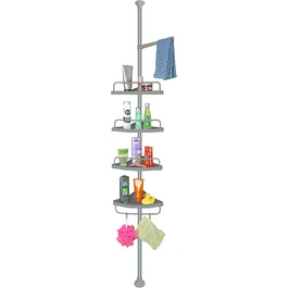 Stardis Telescopic Corner Shelf, Stainless Steel, Rust-Proof with 4 Shelves, Shower Shelf, Telescopic Shelf for Shower, Bathroom, Shower Shelf, Height Adjustable from 120-300 cm, Grey