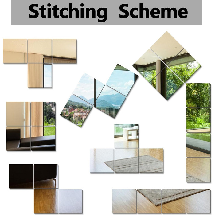 Дзеркальні плитки на стіну, 4 шт., 25x25 см, самоклеючі, акрил, для дитячої кімнати