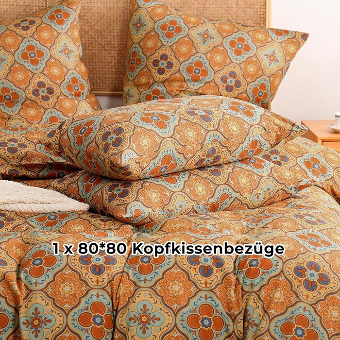 Постільна білизна ATsense 155x220 см, бавовна, оранжево-червона, набір з 2-х предметів, супер м'яка, з блискавкою, наволочка 80x80 см, бавовняний комплект, Boho, ÖkoTex