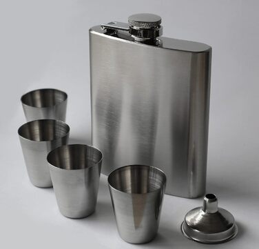 Набір фляга з воронкою та 4 шт. склянок для шнапсу об'ємом 3cl – подарункова коробка, фляга 7 oz (207ml)