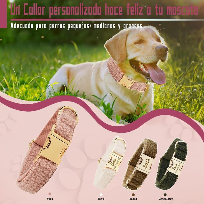 Персоналізоване собаче ошийник з металевою застібкою, з іменем та номером телефону. Регульовані розміри для собак середніх та великих порід.