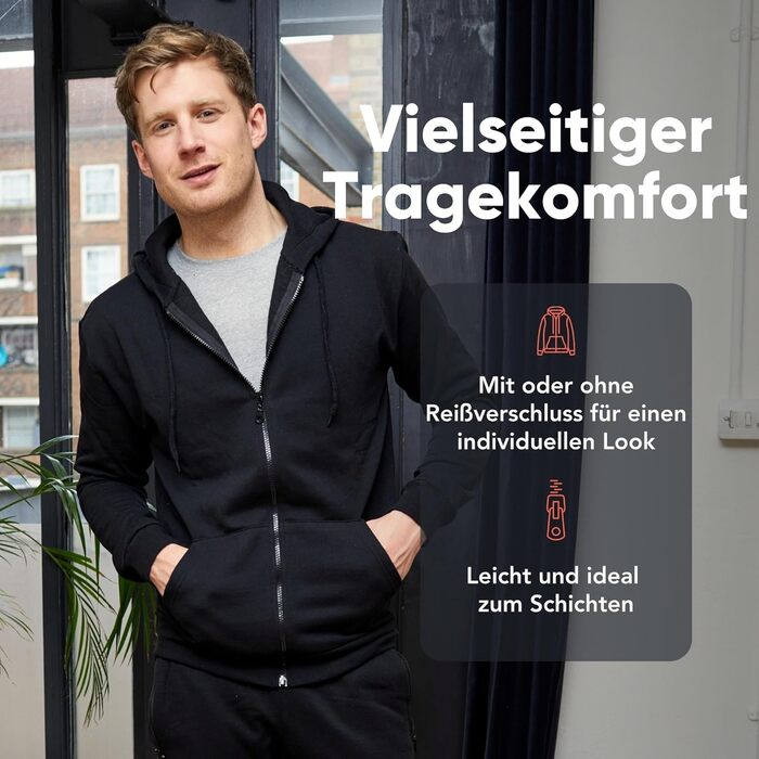 FM London: чоловічий худі на блискавці з капюшоном, чорний - ідеальний для спорту та відпочинку