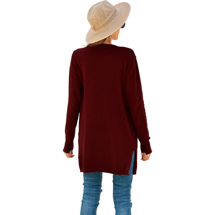 Кардиган жіночий Saodiallsu з довгими рукавами, легкий, однотонний, з кишенею (Вишневий, L)