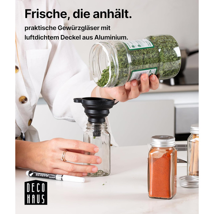 Набір скляних банок для спецій Deco haus® 24 шт. з кришками та ситечко - органайзер для спецій