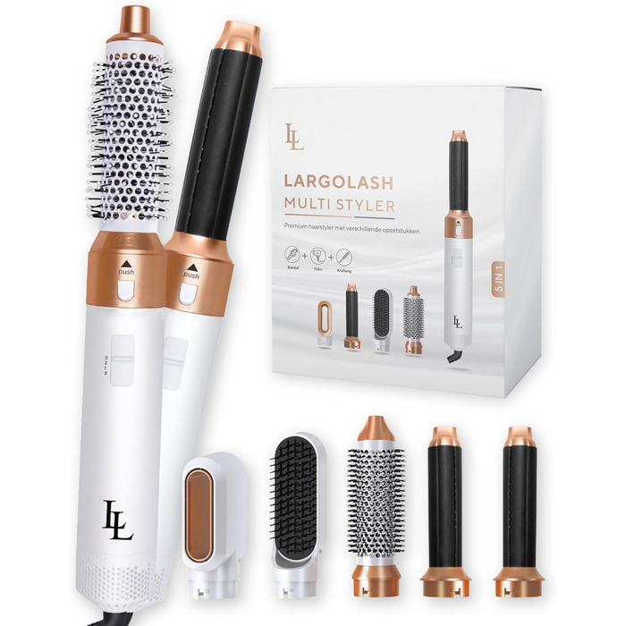 Набір для укладки волосся 5 в 1 Warmluftbürste Set: фен-щітка, плойка для локонів, 3 температурні режими, Auto-Wrap, негативні іони, 1000 Вт, захист від пошкодження