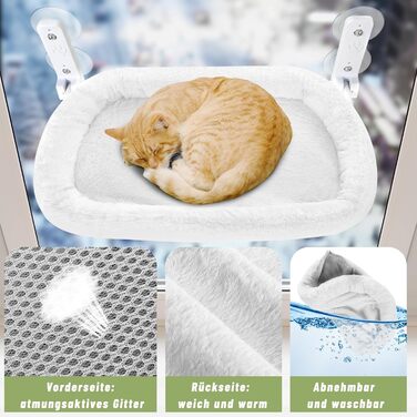 Лежанка для котів на вікно 60x30 см, гамак для котів зі стабільними присосками, складане ліжко для котів на віконний підвіконня, до 20 кг, (з ліжком для котів XL, бежевий)