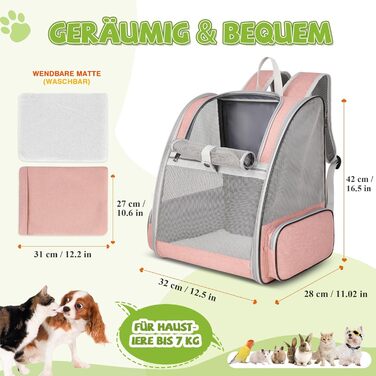 Рюкзак для тварин Allsopets - дихаючий, для котів та собак, маленьких порід, для подорожей та активного відпочинку (Нєборожевий)