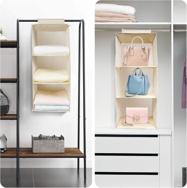 Органайзер для шафи AiQInu з 3 відділеннями, бамбуковий, бежевий (Medium)