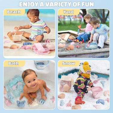 Dreamon Sand Toys Beach Toys Kids, 18 PCS Travel Sand Toys with Folding Bucket, Sandbox Beach Toy for Kids Ages 1 2 3 4 5 Years Girls Boys