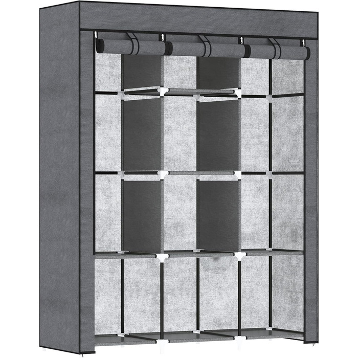 HOMCOM Closet Fabric Wardrobe with Drawers, Clothes Rail and Zipper, Fabric Clothes Storage Unit Folding Wardrobe for Bedroom, Dressing Room, 102 x 42.5 x 162.5 cm, (Dark Grey, 125L x 43W x 162.5H cm)