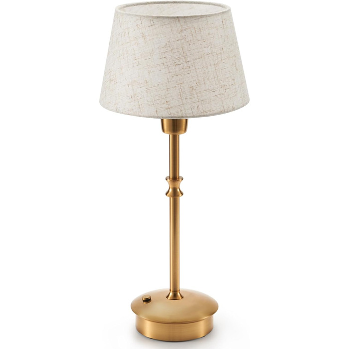 Акумуляторна настільна лампа: портативна, бездротова з регулюванням яскравості, для дому та саду. Тканинний абажур, металевий каркас білого кольору