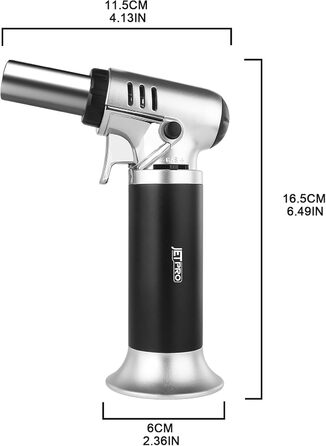 Газовий запальник Butan з регульованим полум'ям для кухні, випічки, барбекю, паяння, з віконцем рівня газу та блокуванням безпеки (срібний)