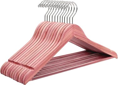 Amber Home 10-Piece 17.5-inch Cedar Wood Clothes Hangers with Non-Slip Notch, Natural Cedarwood Hangers with Round Bar for Suit, T-Shirt, Shirt, Jacket, Coat, Dress, Pants