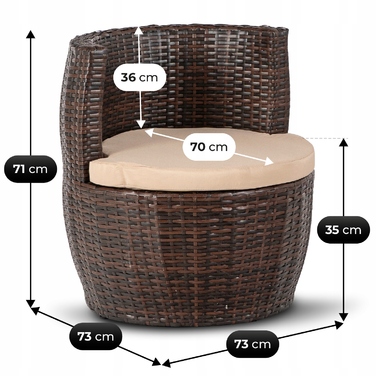 Комплект садових меблів із техноротанга MEBEL ELITE, коричневий, 3 предмети
