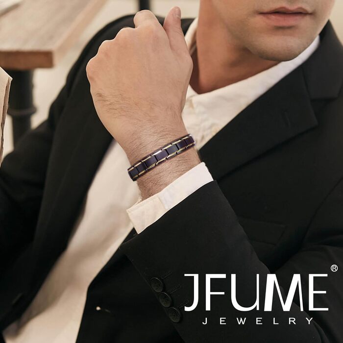 Чоловічий браслет JFUME з нержавіючої сталі, подарунок для чоловіків, регульований, 21,5 см (чорний та золотий)