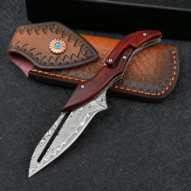 VG10 Damascus Steel Folding Pocket Knife for Men EDC Camping Outdoor Knife (Rückbiegung)