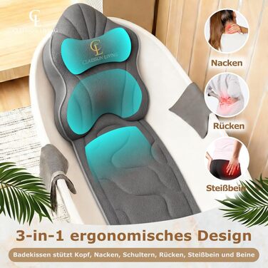 Подушка для ванни повного тіла 126x41см з підголовником - килимок для ванни з підтримкою шиї, спини та ніг. Біла (антрацит). З мішком для прання та гачком для сушки.