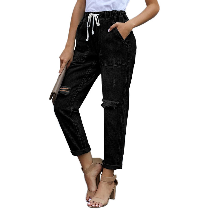 Джинси жіночі Alaster Queen Boyfriend з високою талією, рвані Mom Jeans, еластичні, чорні (L)