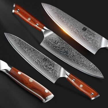 XINZUO 21cm Damascus Chef's Knife - 67 Layer Damascus Steel Gyuto Knife for Meat, Fish & Vegetables - Professional Handcrafted Kitchen Knife with Ergonomic Rosewood Handle