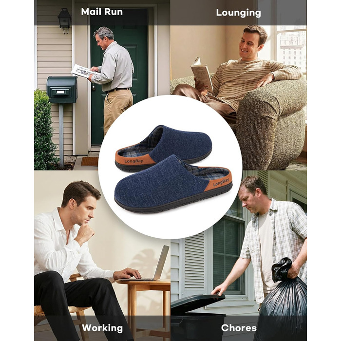 Чоловічі домашні капці LongBay з Memory Foam, в'язані, блакитні (46 EU), для дому та вулиці, дихаючі
