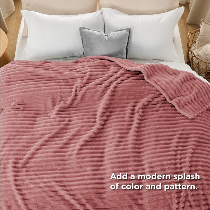 BEDSURE Плед великого розміру 220x240 см, теплий, м'який, рожевий. Плед для дивана, плед для кімнати, ковдра для відпочинку.