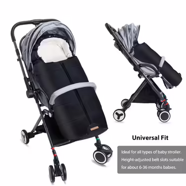 Minetom Universal Footmuff for Strollers - Winter Footmuff, Waterproof, Anti-Slip Design with Warm and Soft Fleece, Storage Bag | Footmuff for Jogging Strollers & Buggy, Black