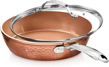Сковорода Gotham Steel 12 дюймів з антипригарним покриттям та кришкою, Hammered Copper Collection, преміум-алюмінію, нержавіючі ручки, індукційна плита, 30,5 см