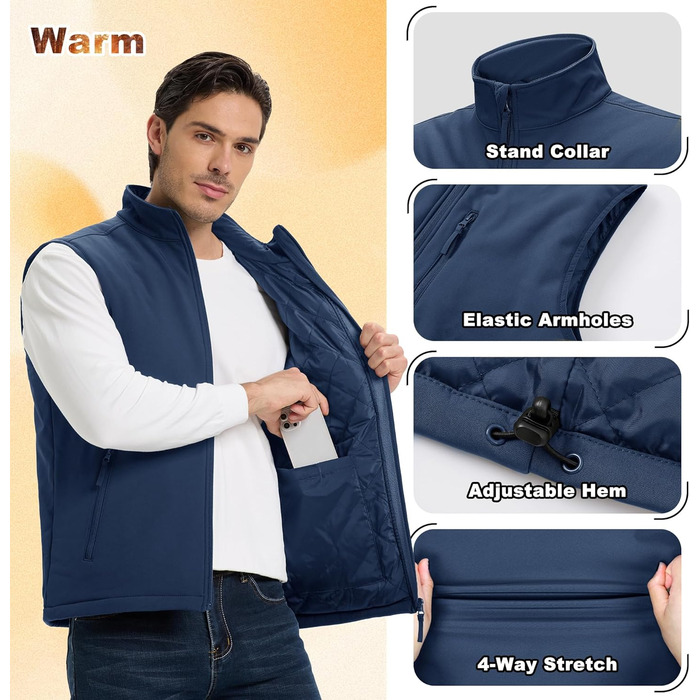Чоловічий жилет Outdoor Venture з підкладкою, водовідштовхуючий, вітрозахисний, дихаючий для велоспорту, бігу, піших прогулянок (Синій, M)