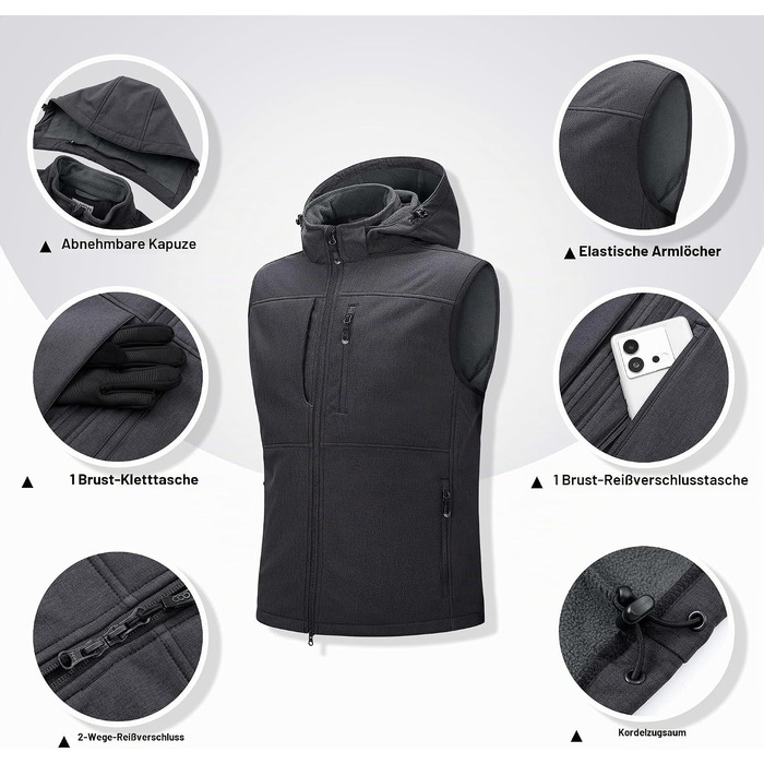 Чоловічий жилет Softshell Outdoor водонепроникний робочий, легкий, темно-сірий, розмір XL