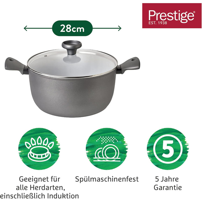 Prestige Earth Pan Stockpot Induction - Soup Pot 28cm / 7.5L - Non-Stick Ceramic, Recycled & Recyclable, Non-Toxic, Dishwasher Safe, Easy-Grip Handles Soup Pot 7.5 Liters
