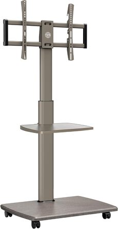 FITUEYES Rolling TV Stand with Wood Shelf - Adjustable Height & Swivel - Fits 32-70 inch TVs up to 40kg, VESA 400x600 - White (Khaki)