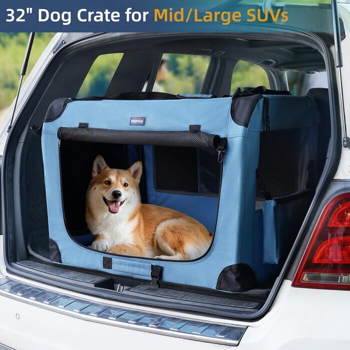 Транспортний бокс для тварин Petprsco з м'якими стінками, 3-дверний, складний, з ременями, для котів та собак, 81x58x58 см, бежевий