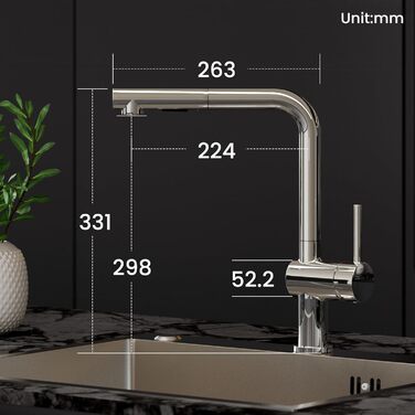 Кран кухонний CECIPA X203B чорний з висувною лійкою, 360° обертання, двома режимами струменя, з нержавіючої сталі