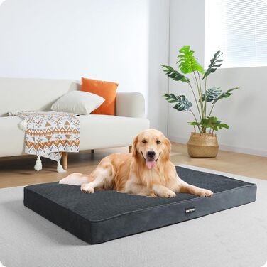 HMTOPE Orthopedic Dog Bed, 10cm Thick Dog Cushion for Medium and Large Dogs, Removable and Washable Dog Mat, Non-Slip Bottom, Waterproof Inner Lining, 112 cm, Dark Grey
