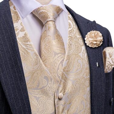 Костюмний жилет Barry.Wang з краваткою та аксесуарами, 8 предметів, жаккард, шампань. Ідеальний для весілля та урочистих подій.