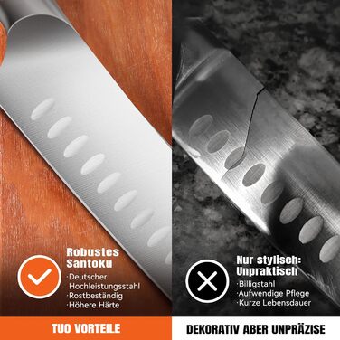 TUO Santoku ніж: професійний японський ніж з нержавіючої сталі, 18 см, ергономічна ручка з паккавуду, серія Fiery Phoenix