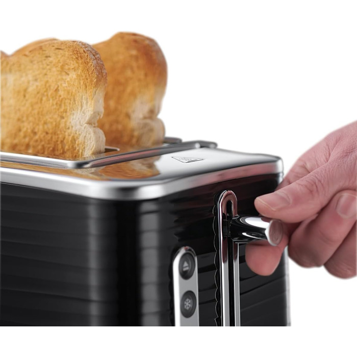Тостер Russell Hobbs Inspire для 2 скибок, чорний, 6 режимів, широкі відділення, підставка для булочок, розморожування та підігрів