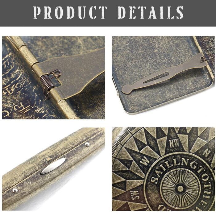 Елегантне металеве тютюнотримач для 20 сигарет, золотий, 10.3x6x1.7 см