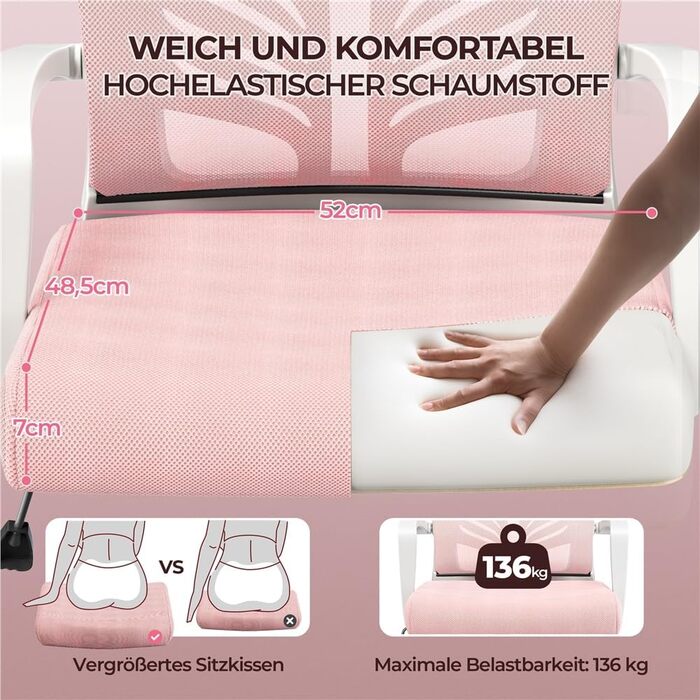 Крісло офісне Yaheetech ергономічне з регулюванням висоти, поворотне, з м'яким сидінням, для офісу/кабінету, світло-рожеве (2 шт)