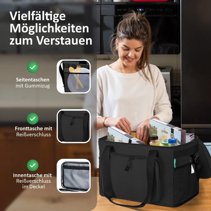 Складна сумка-холодильник 30L, водовідштовхувальна, +12 годин свіжості, міцна ізоляція, чорна