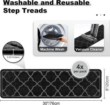 15 килимків на сходи 76x20 см, антиковзаючі, самоклеючі, для дітей, літніх людей та собак. Машинне прання, TPR-гумова підкладка (Чорний, 4 шт.)