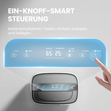 Електричний осушувач повітря 25л/день, 50㎡, з керуванням через додаток та сенсорною панеллю, для підвалу, бак 3,7л, зливний шланг, 47дБ, таймер 24г, дитячий замок, гарантія 3 роки (15л/день)