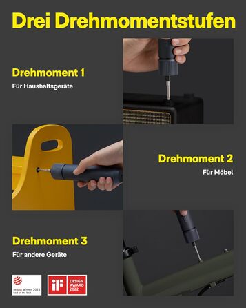 Акумуляторний шуруповерт HOTO з магнітом та 25 бітами, LED-підсвічуванням, 3 рівнями крутного моменту (1.5/3/4 Н.м), акумулятор 1500 мАг, зарядка USB-C, для ремонту меблів та електроприладів