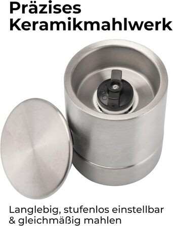 Мельниця для солі та перцю 2-в-1 з нержавіючої сталі | Ручна мельниця для спецій з керамічним жорном та регульованим ступенем помелу